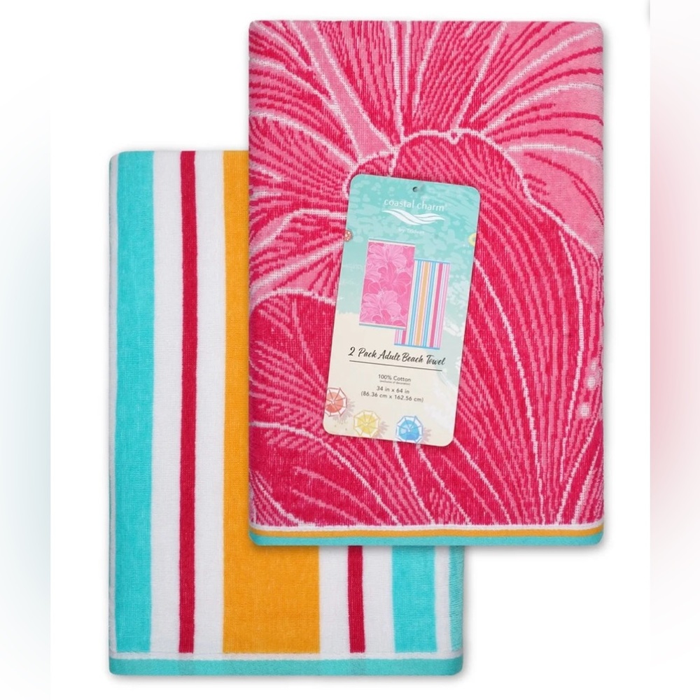 Coastal Charm Pink and Multicolor Beach Towels - Double Set